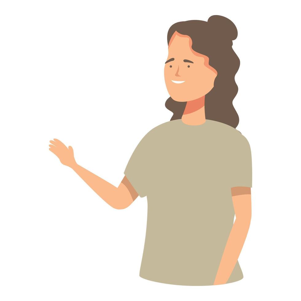 Illustration featuring a young woman pointing with her hand and smiling vector