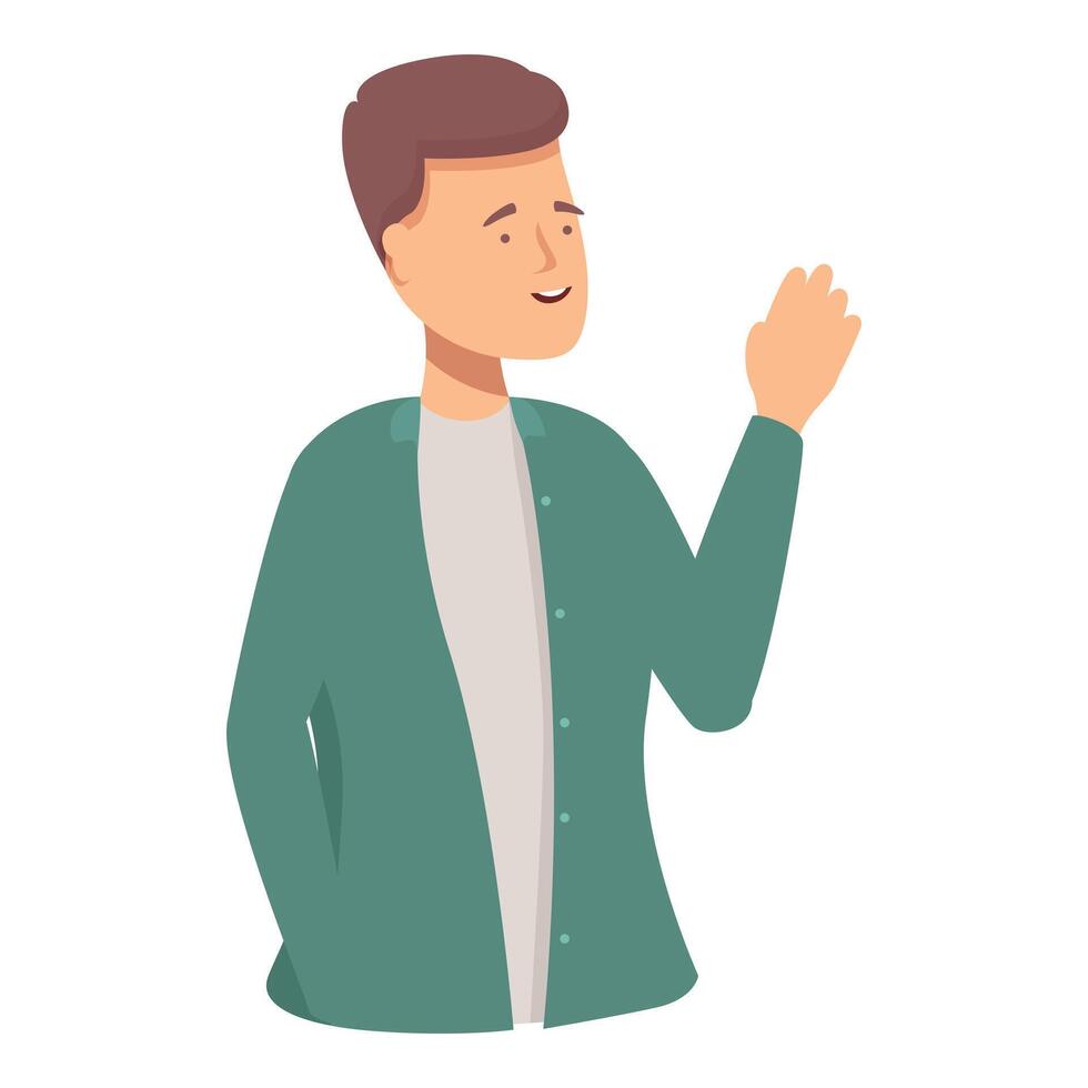 Young man waving hand and smiling, friendly greeting gesture vector