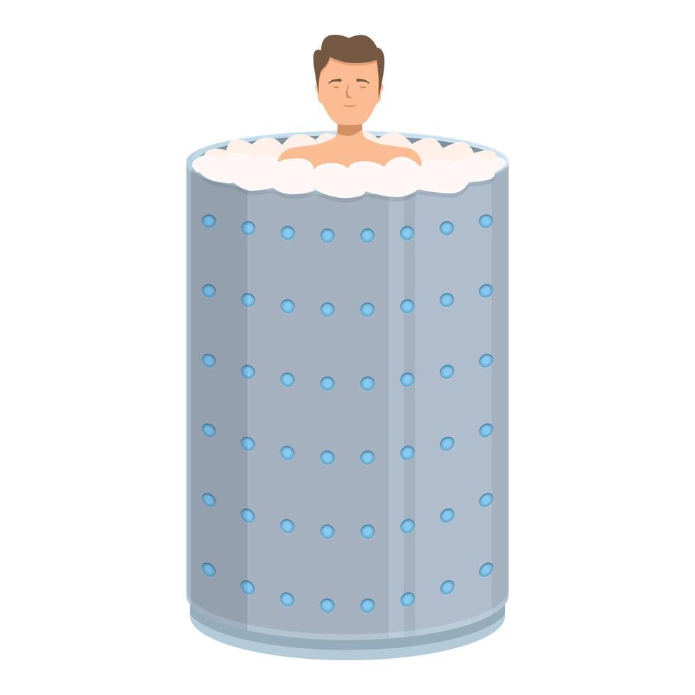 Man relaxing in cryotherapy machine having wellness treatment vector