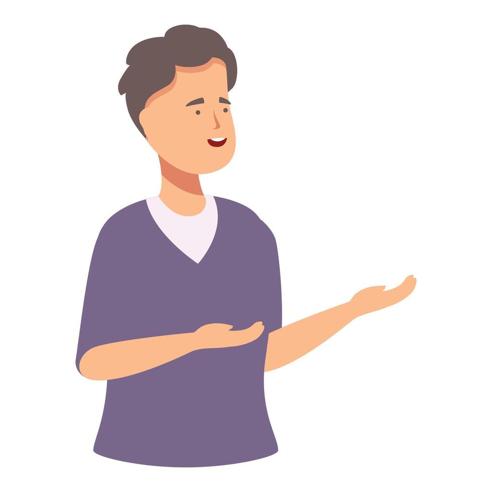 Male character is gesturing with his hands while explaining something vector