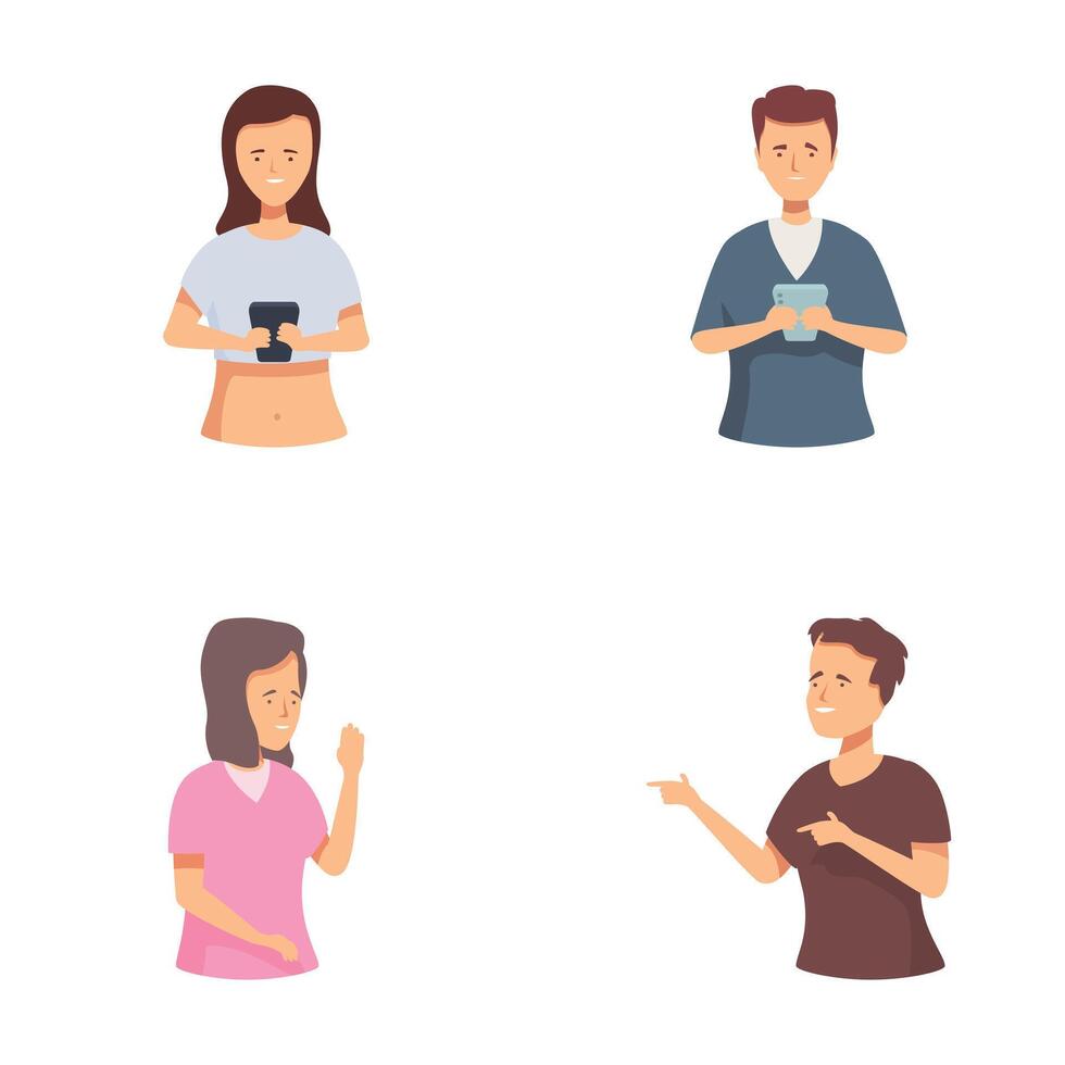 Casual young adults using smartphones and gesturing vector