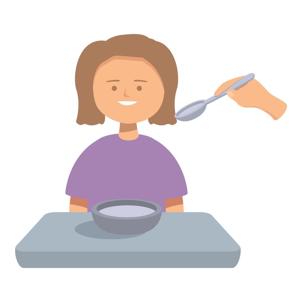 Nurse feeding smiling patient in hospital bed with a spoon vector