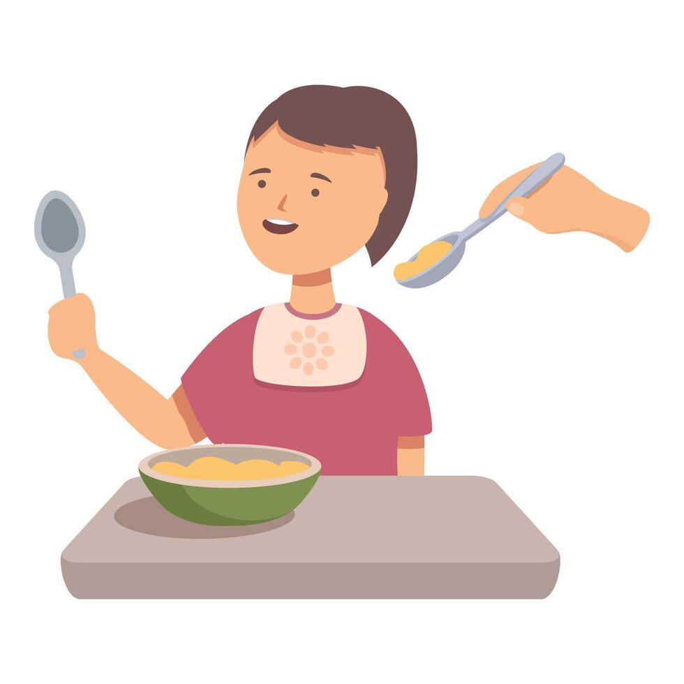 Young child is being taught how to eat independently vector