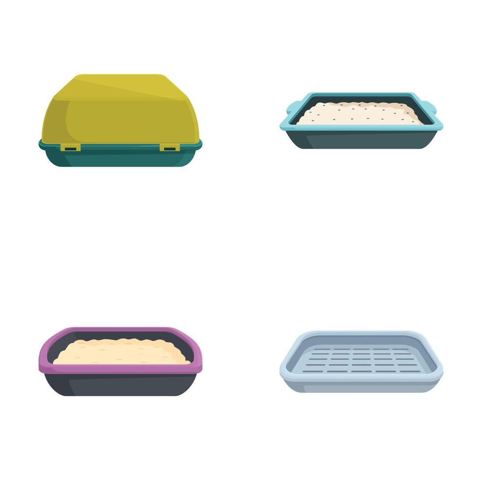 Set of assorted cat litter boxes vector
