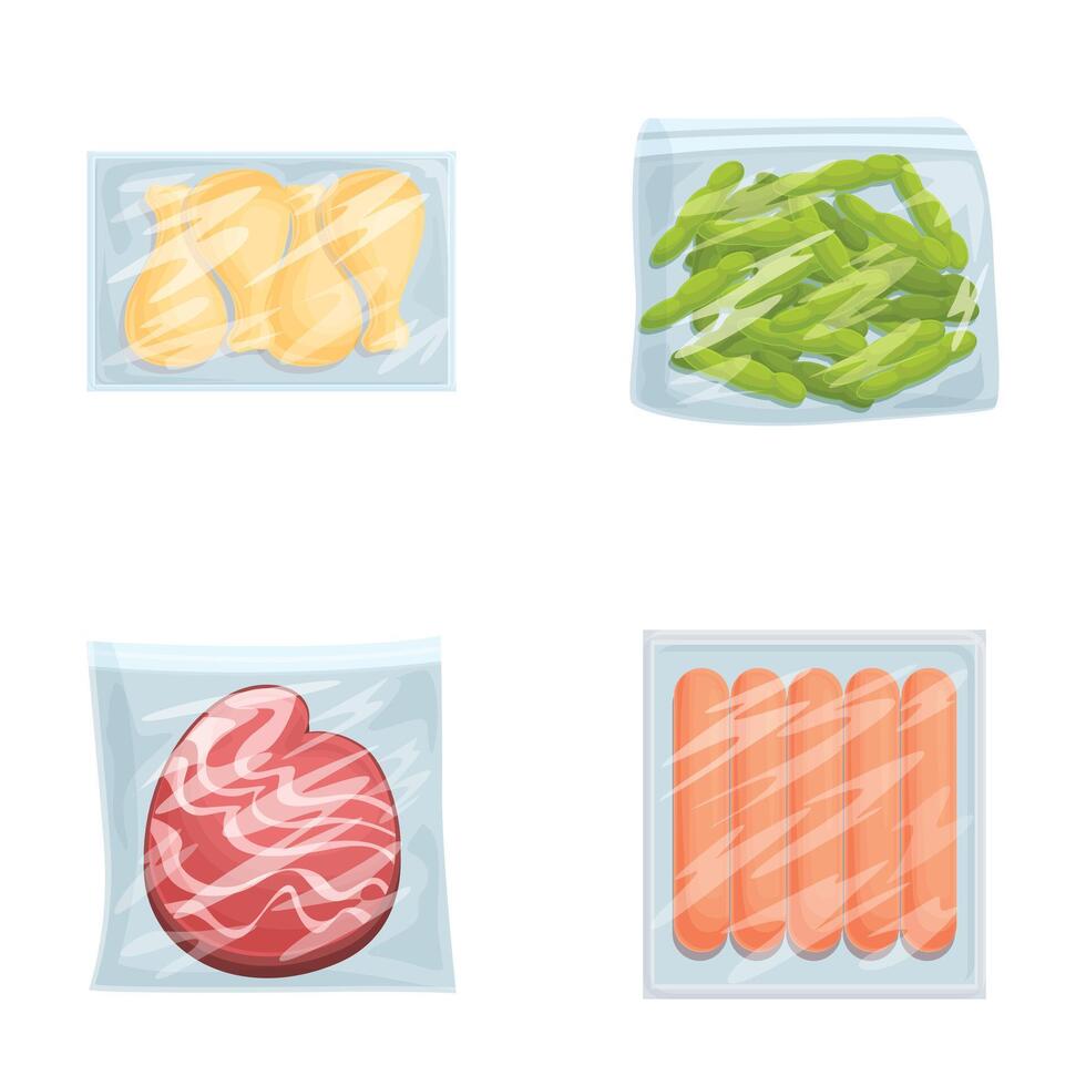 Vacuum sealed food illustrations set vector