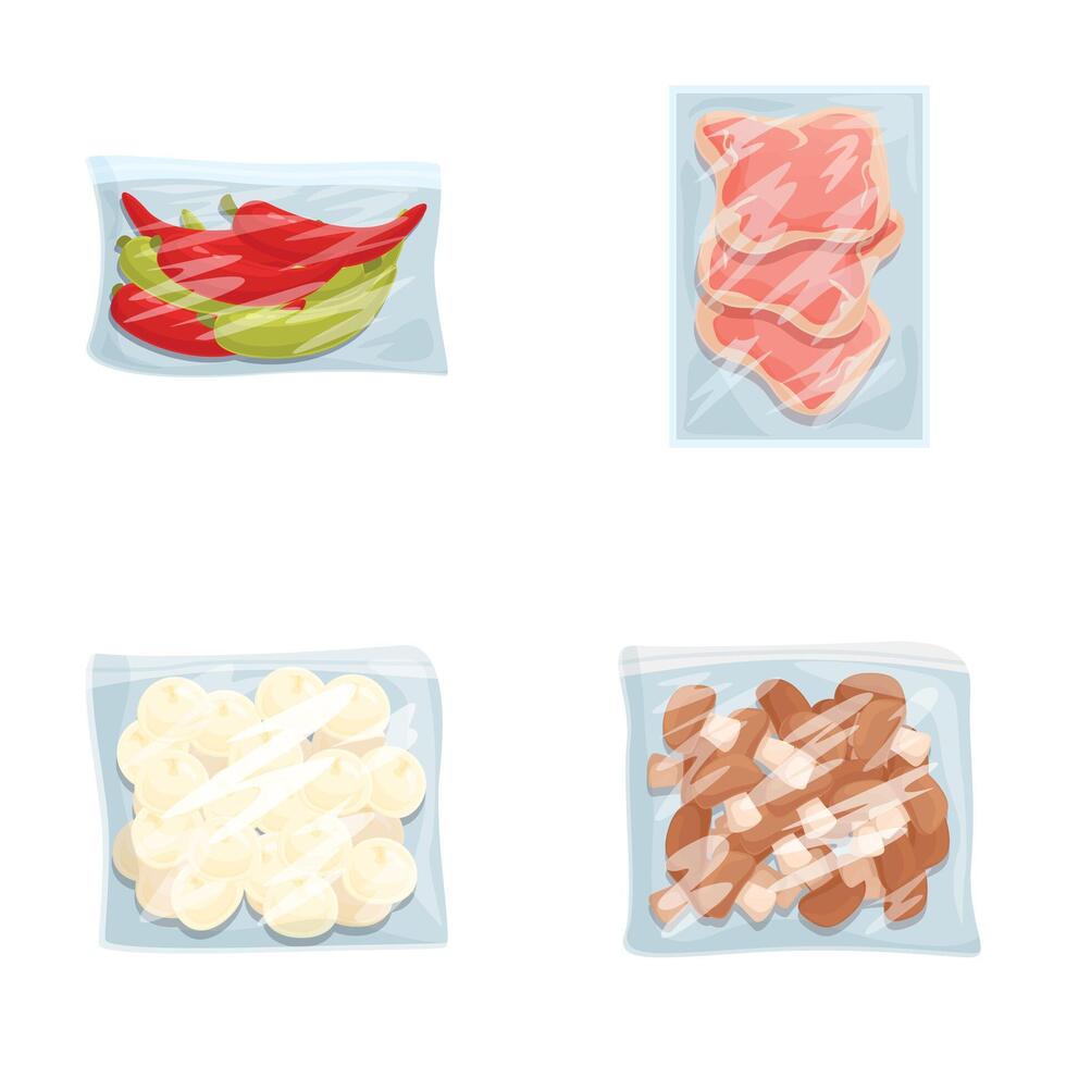 Assorted food ingredients in plastic bags vector