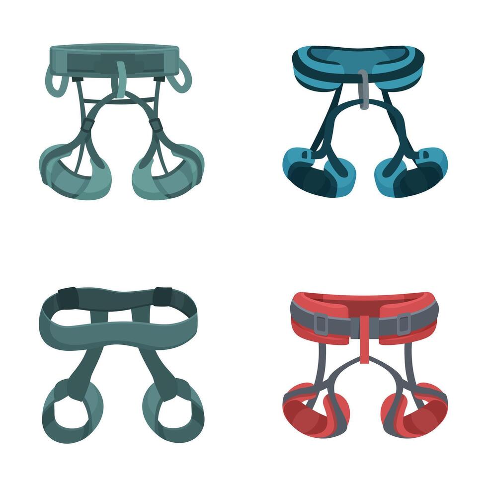 Set of various climbing harnesses isolated on white vector
