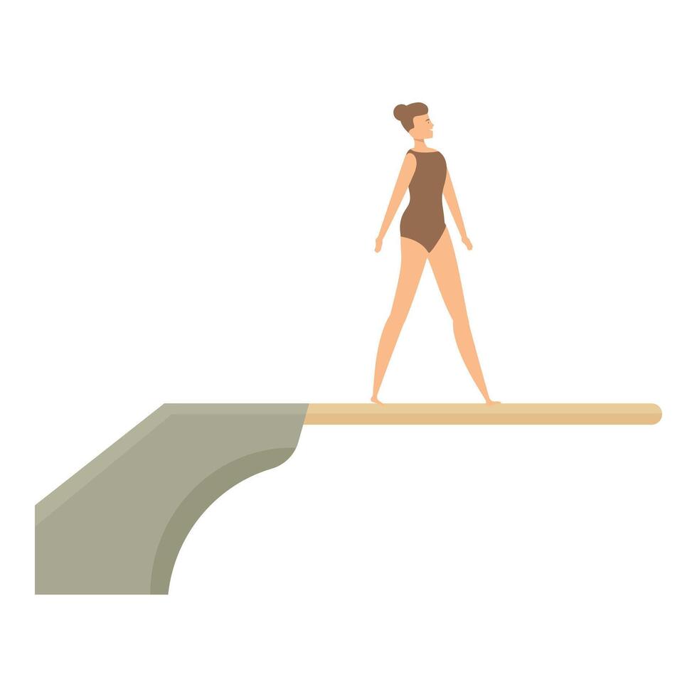 Young woman diver walking on springboard over swimming pool vector