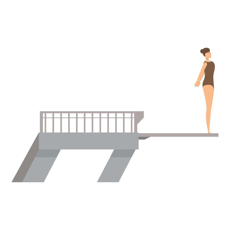 Female athlete preparing to jump from high diving board vector