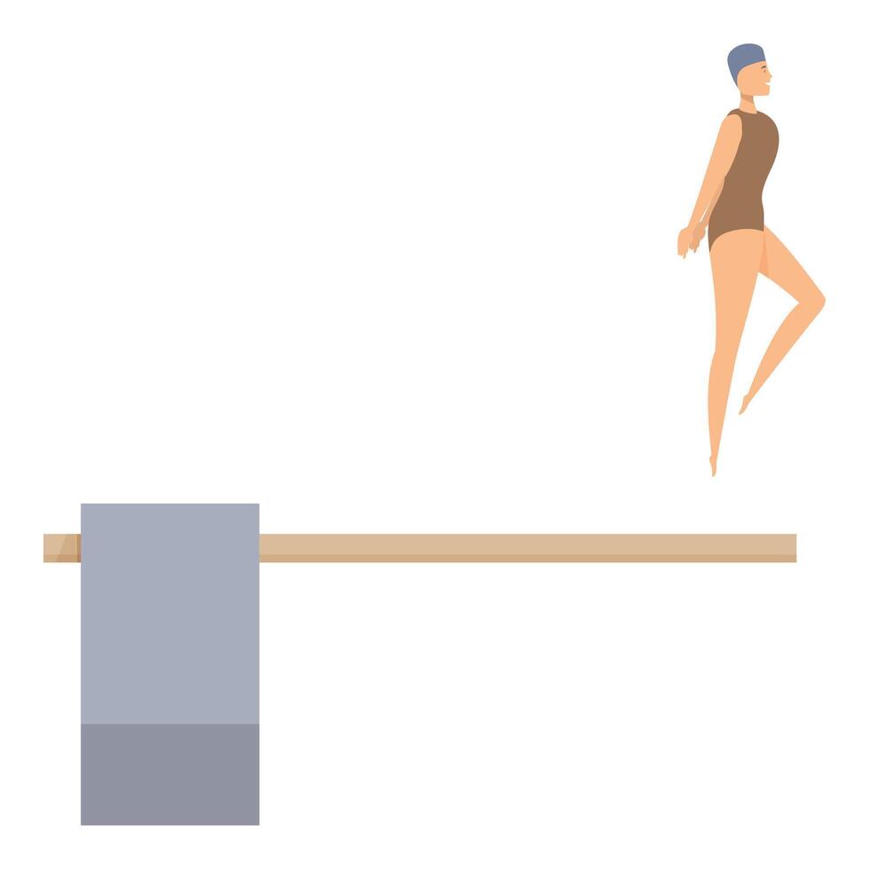 Young woman jumping from springboard into swimming pool vector
