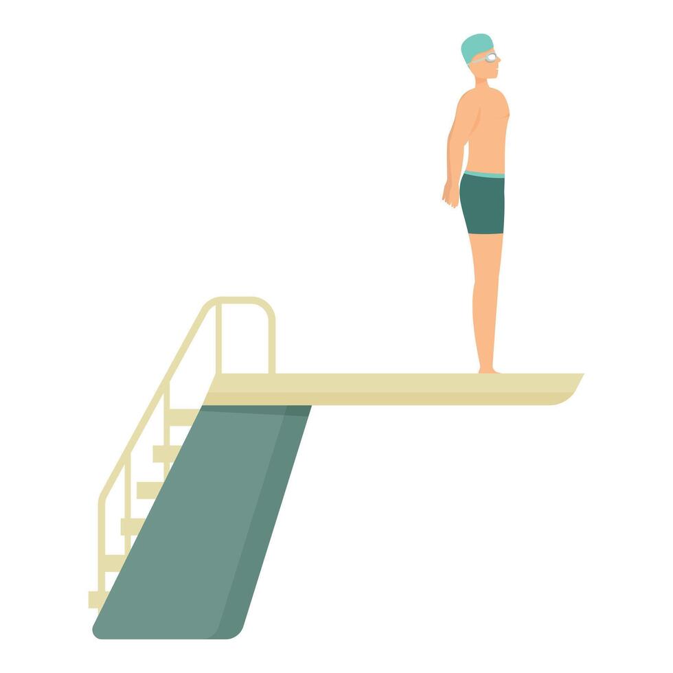 Swimmer standing on diving board preparing to jump into water vector