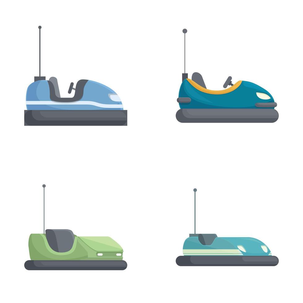 Collection of colorful bumper car illustrations, isolated on a white background vector