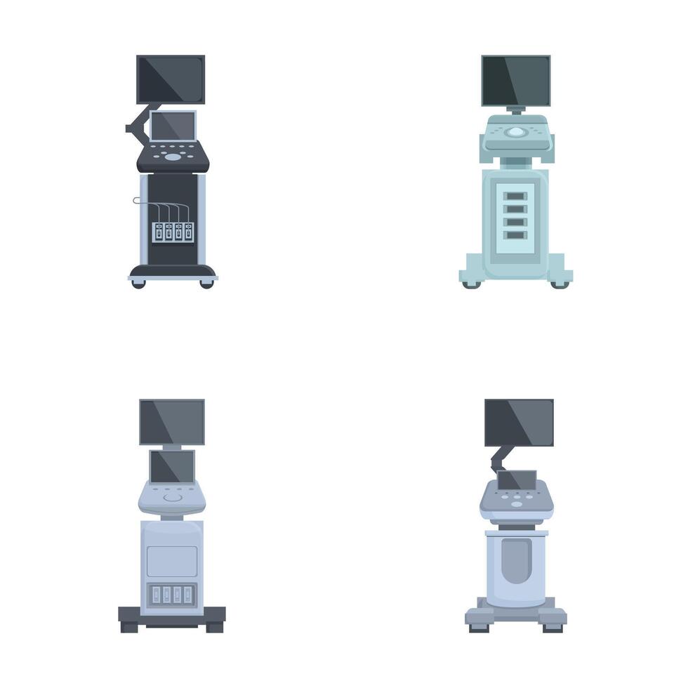 Set of modern computer workstations isolated on white vector