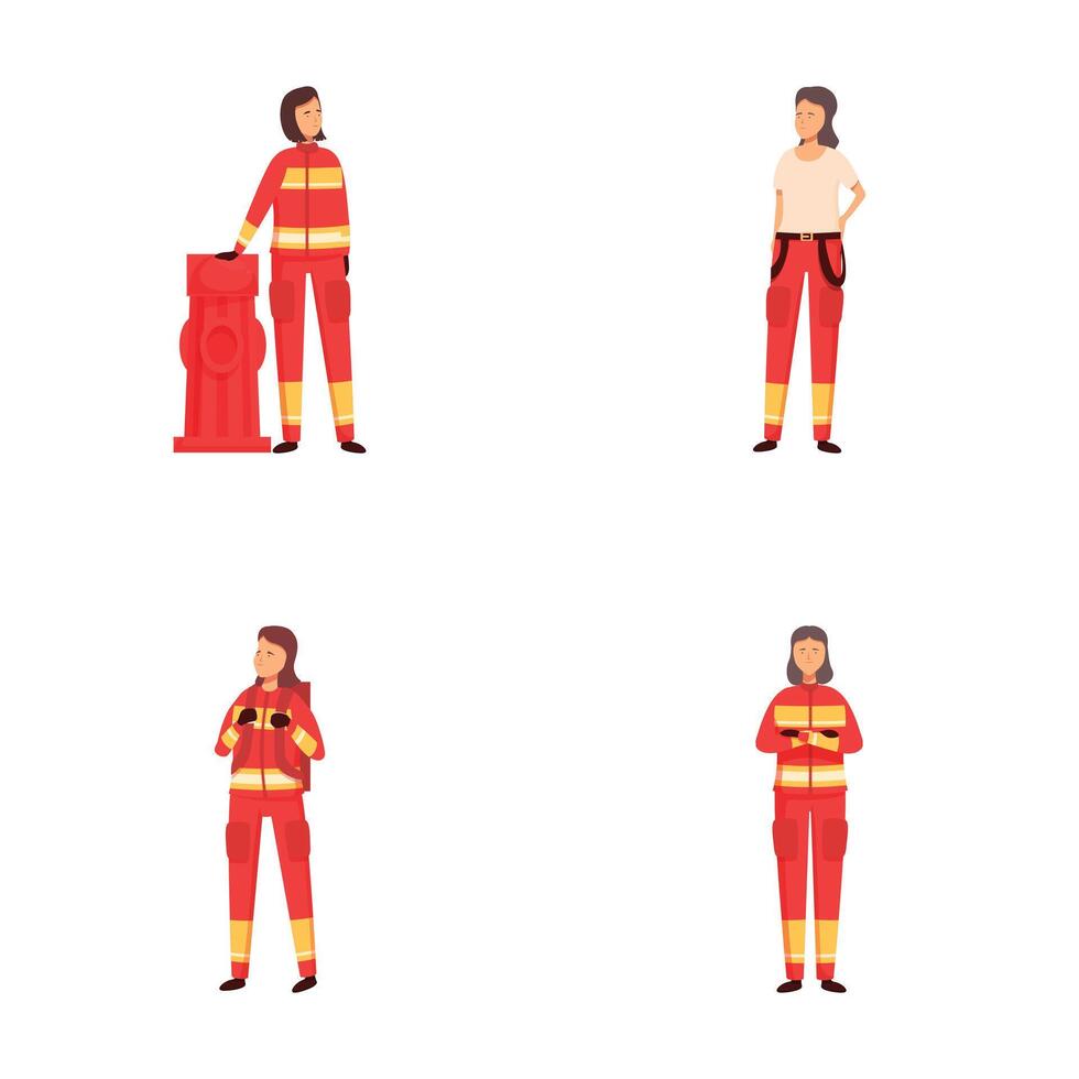 Diverse set of firefighter characters in uniform vector