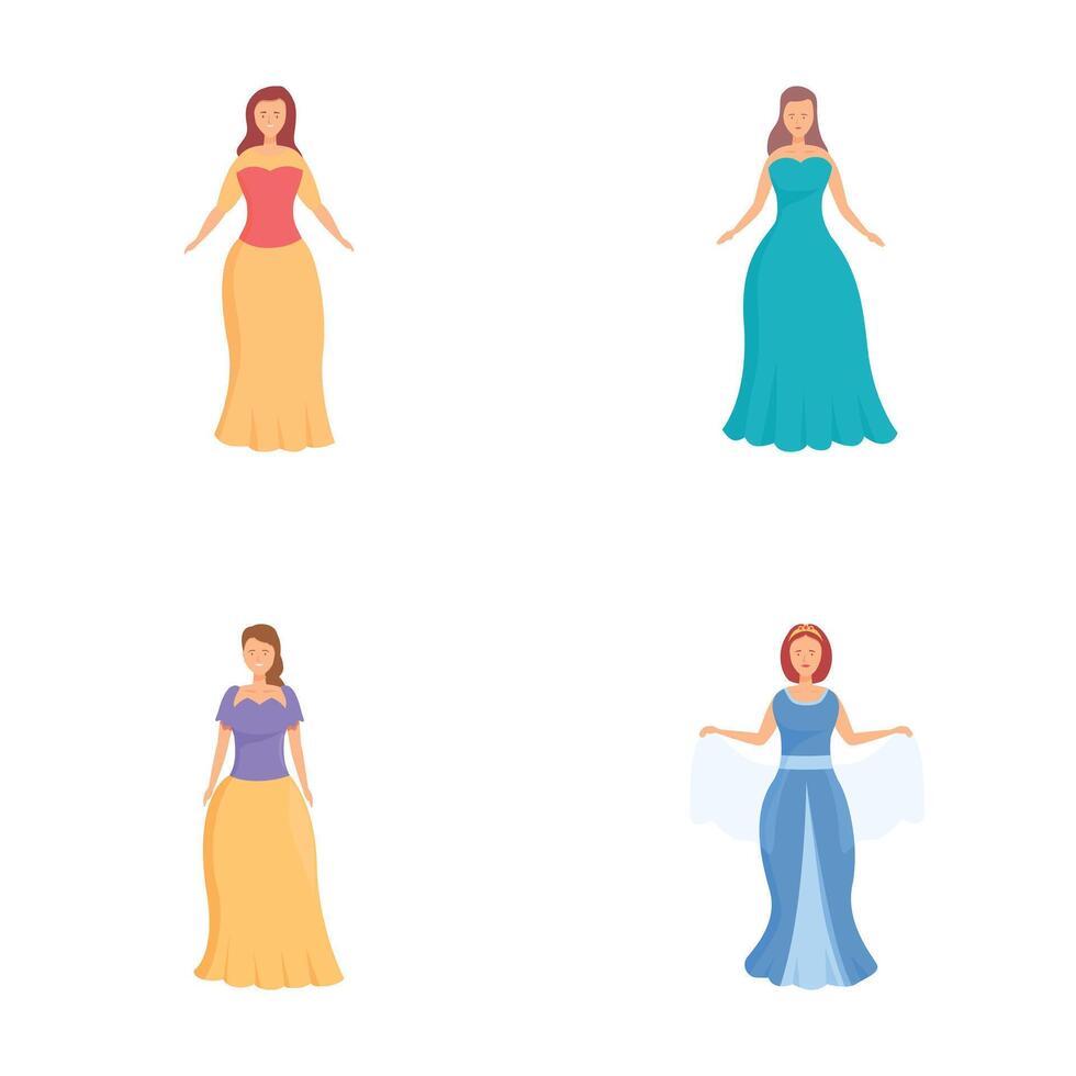 Elegant women in formal gowns set vector