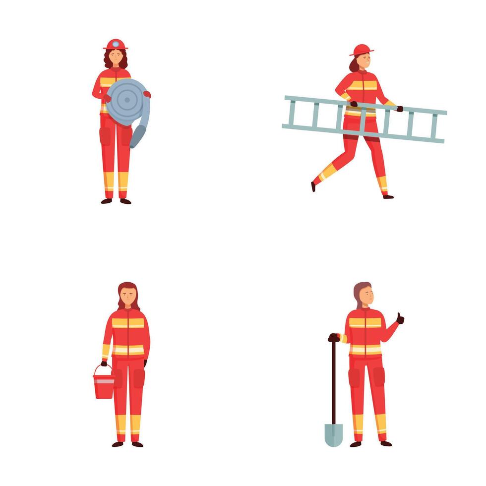Firefighter characters in different poses vector