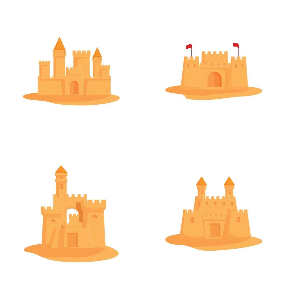 Set of four stylized cartoon sandcastles isolated on white, perfect for summer designs vector