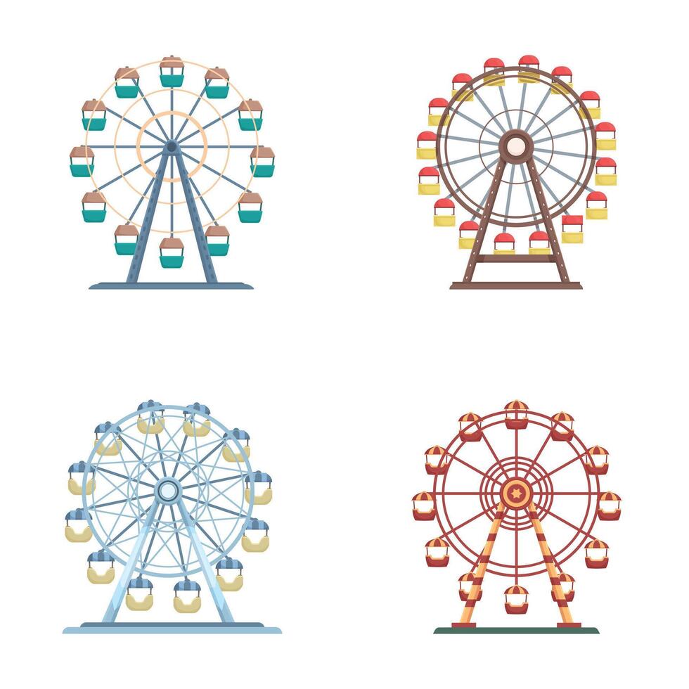 Set of ferris wheels in different styles vector