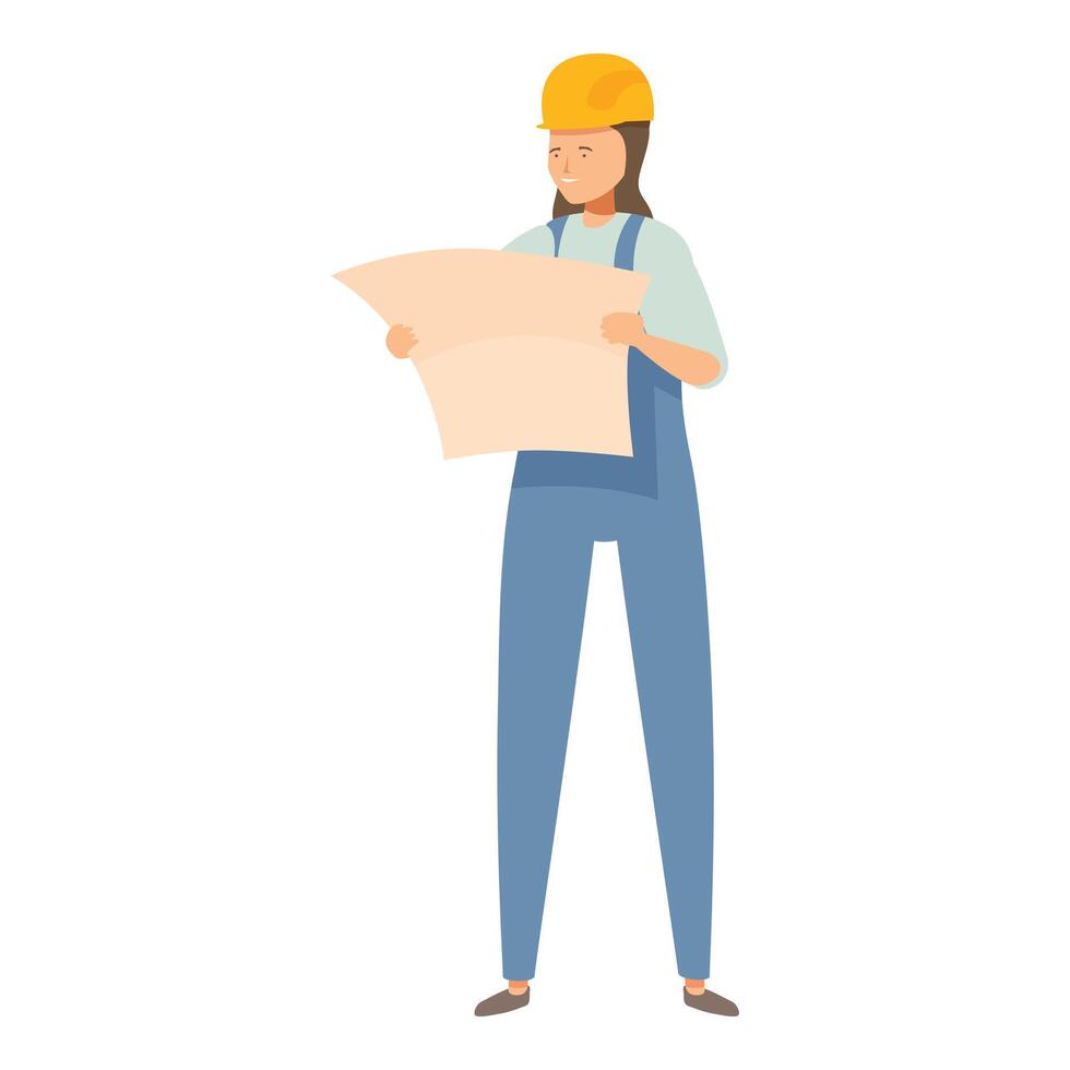 Female construction worker reading a technical drawing vector
