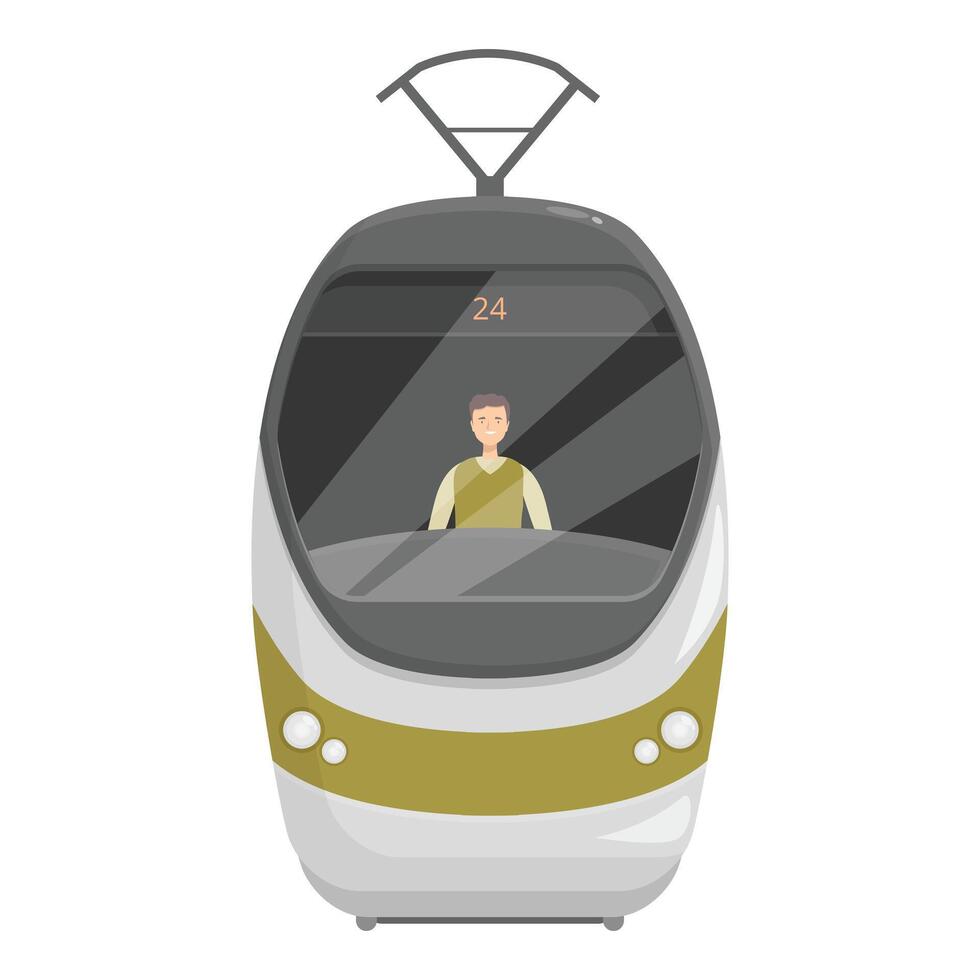 Tram driver is driving a modern tram on the line vector