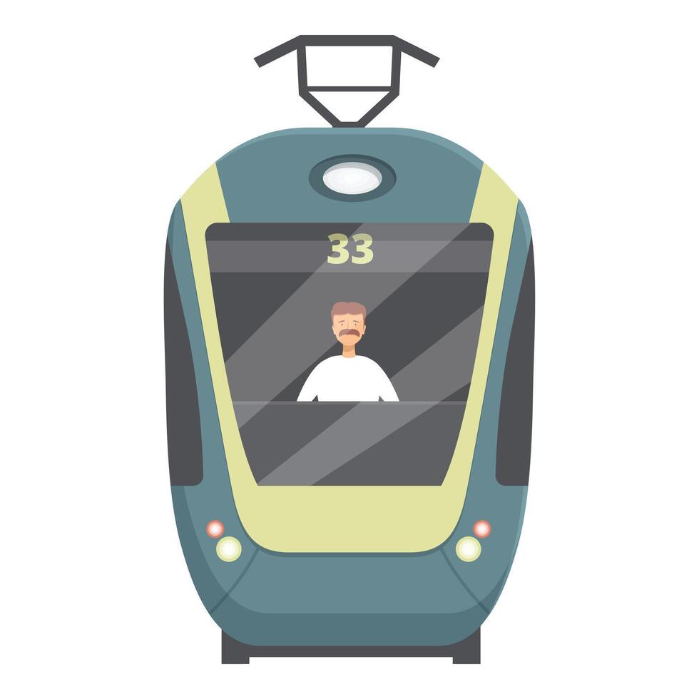 Tram driver driving modern tram on white background vector