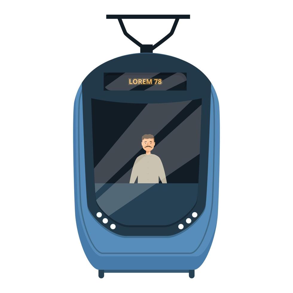 Modern tram is arriving with a passenger looking out the window vector