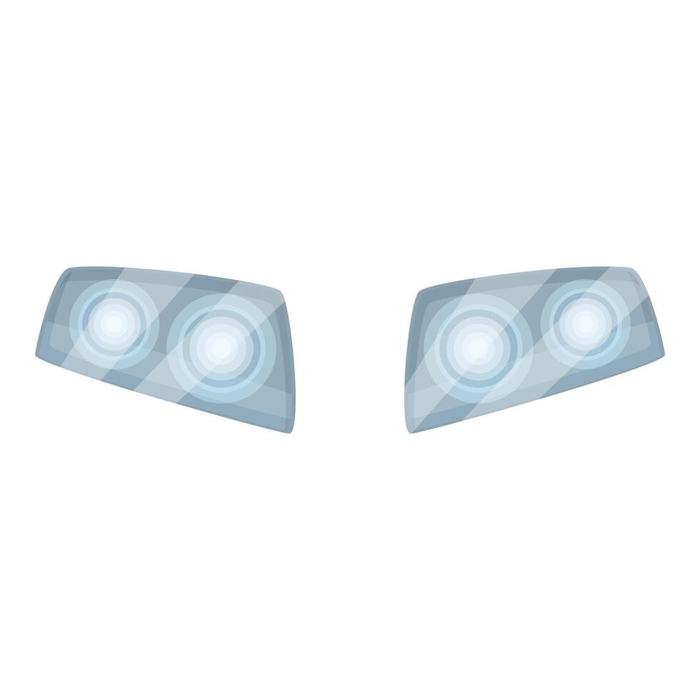 Pair of modern car headlights shining brightly in the dark vector