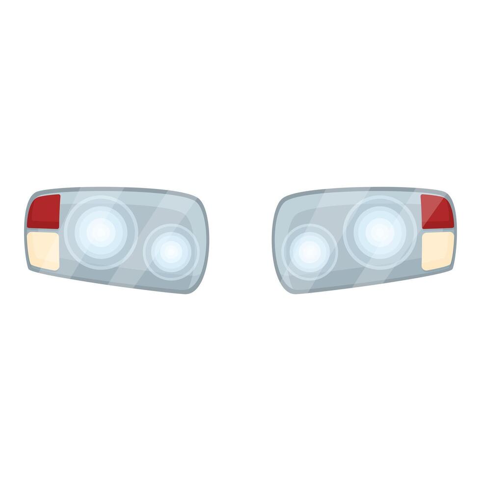 Pair of modern car headlights shining brightly on white background vector