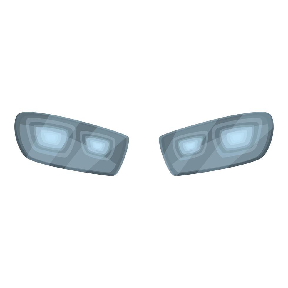 Pair of modern car headlights shining brightly on white background vector