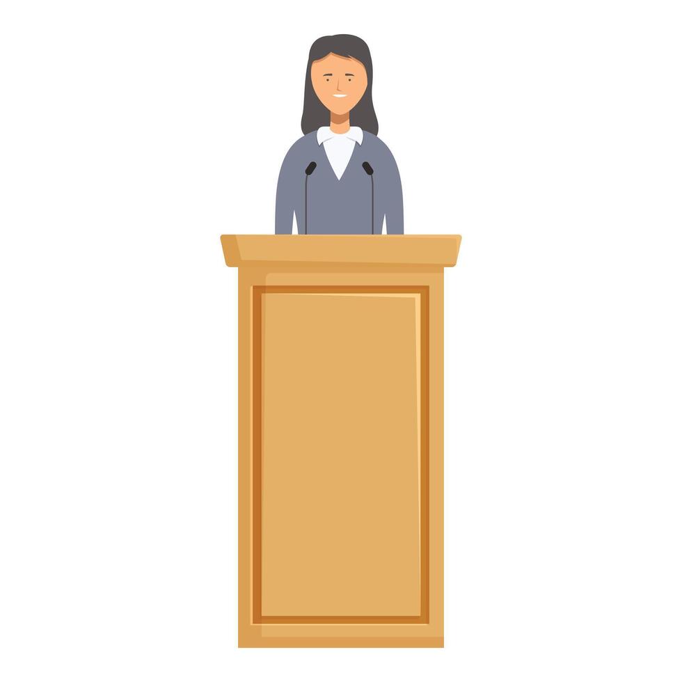 Politician is making a public speech at a tribune with microphones vector
