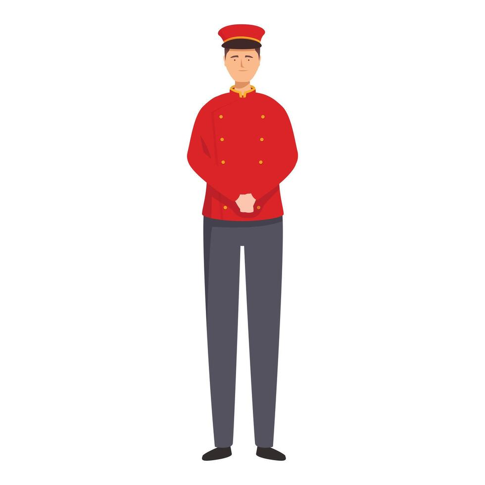 Bellhop standing respectfully waiting for hotel guests vector