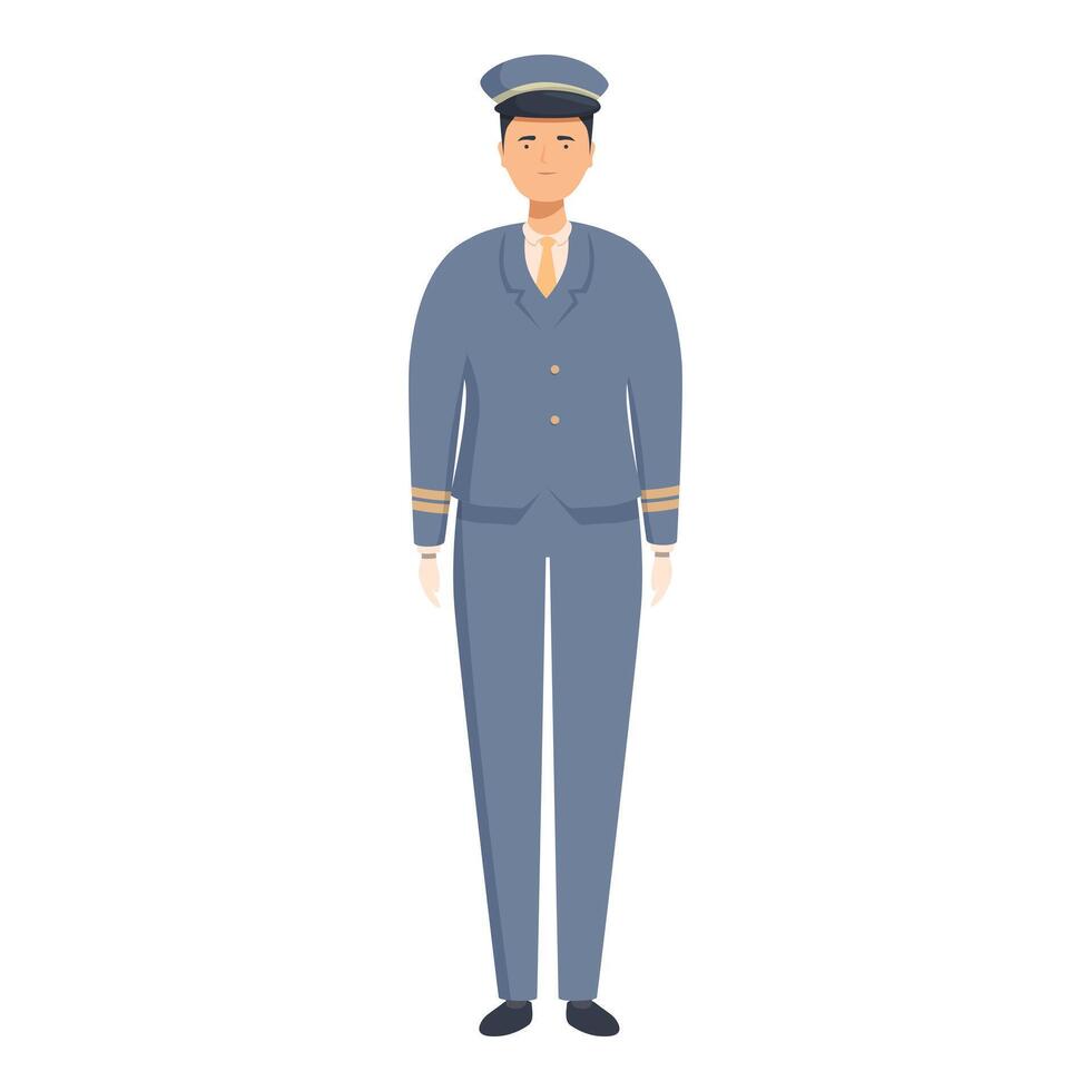 Friendly male airline pilot wearing uniform standing in greeting pose vector