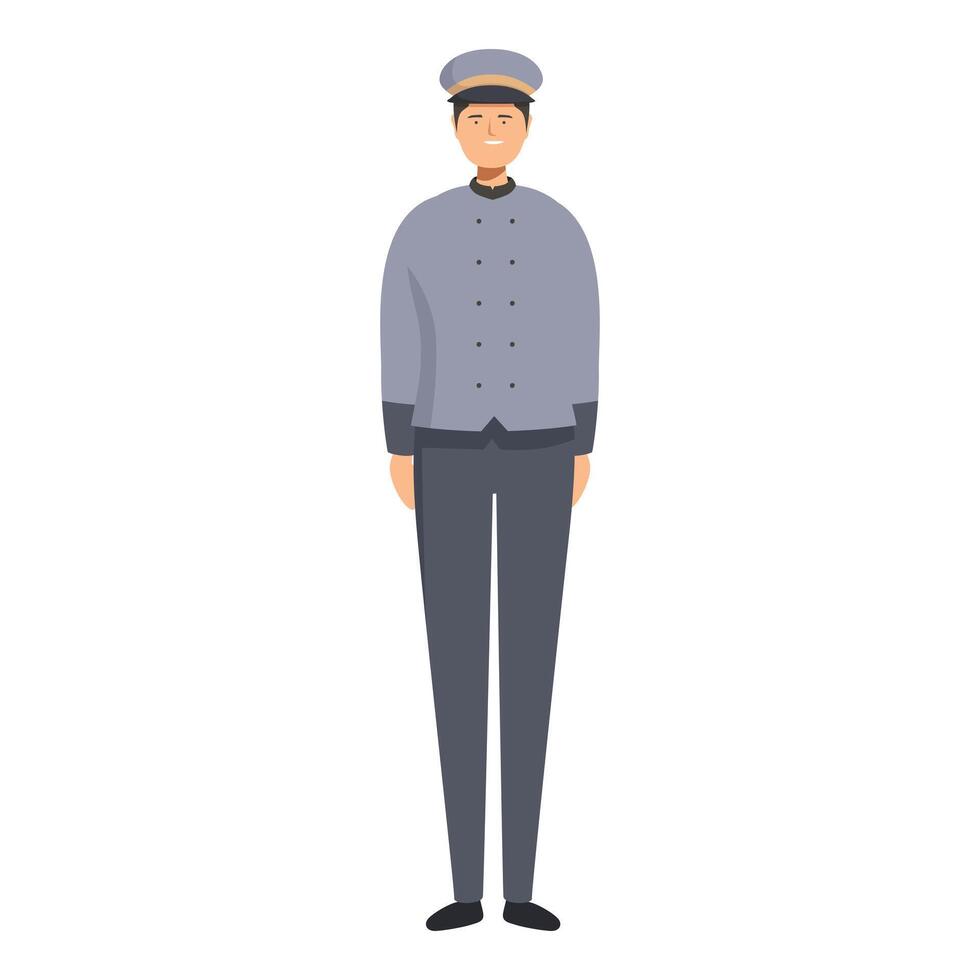Friendly hotel doorman is standing and smiling vector
