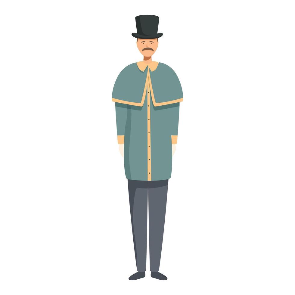 Victorian gentleman wearing top hat and overcoat standing upright vector