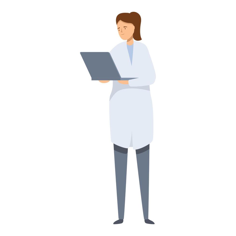 Female doctor is standing and using a laptop to access patient information vector