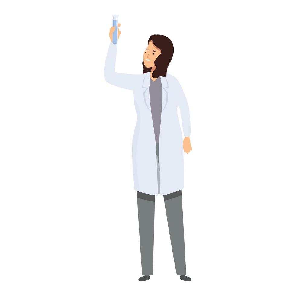 Scientist is holding a test tube and looking at the results of her experiment vector