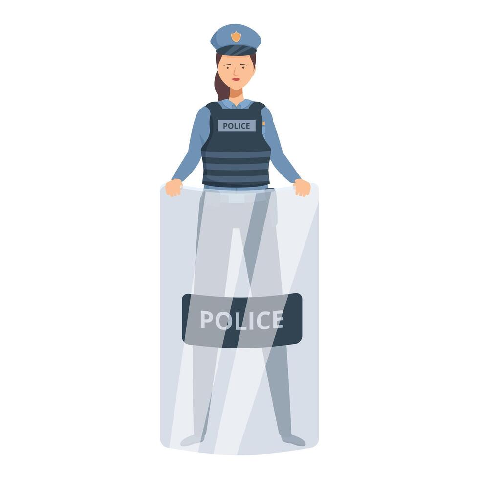 Police officer standing behind riot shield protecting from attack vector