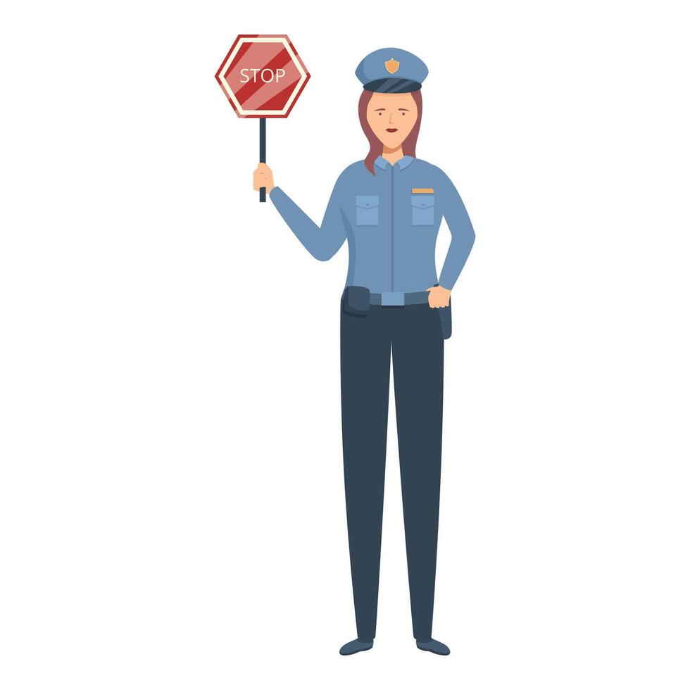 Policewoman is holding a stop sign, ensuring safety and regulating traffic flow vector