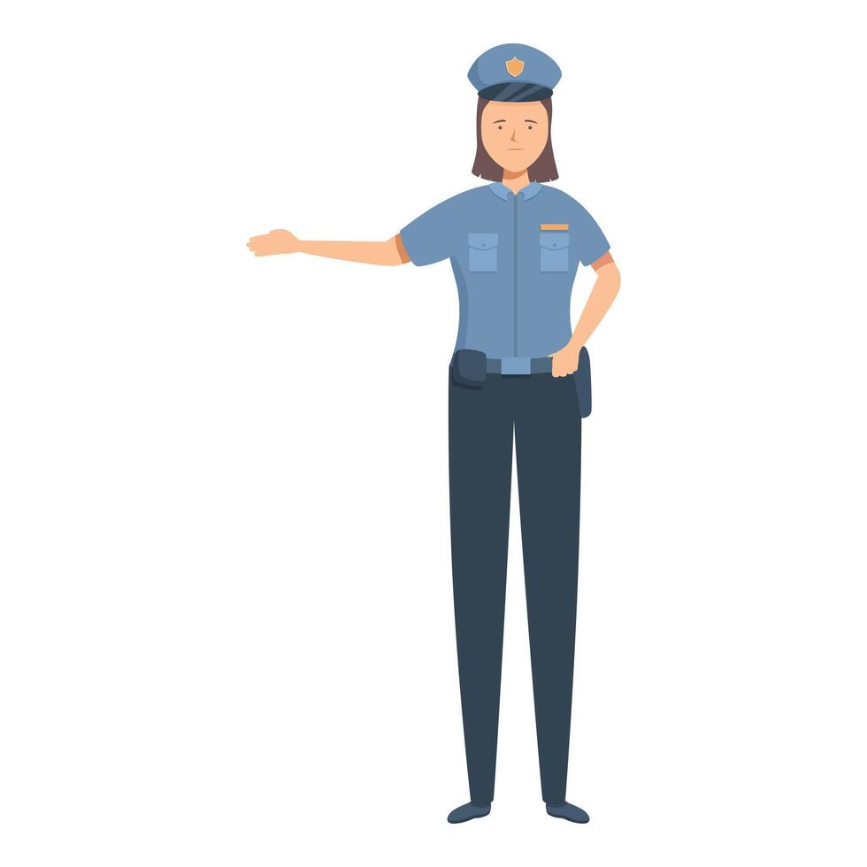 Police woman standing guard and pointing with finger vector