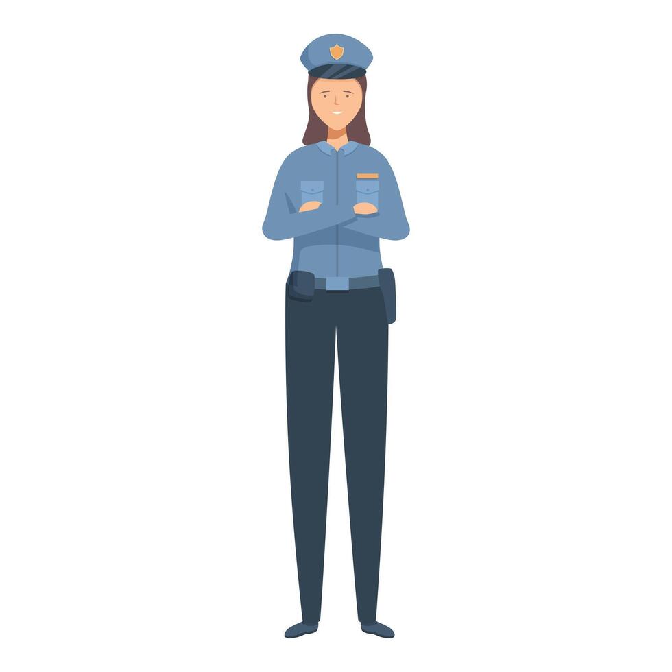 Smiling policewoman standing with folded arms wearing uniform and hat vector