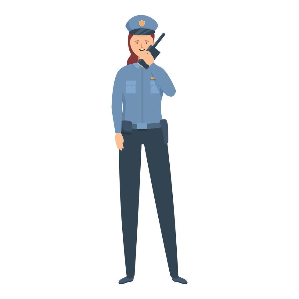 Police officer is speaking into a handheld transceiver vector