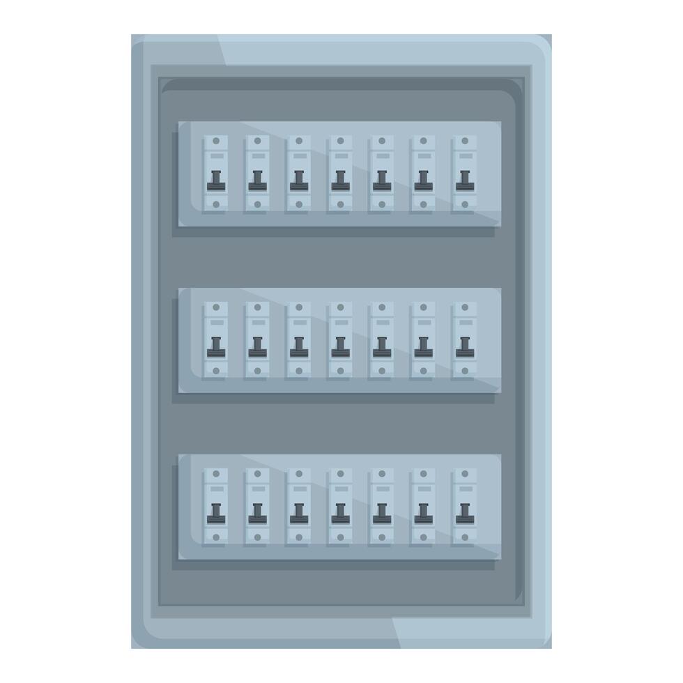 Electrical panel with multiple circuit breakers controlling power supply in a residential building vector
