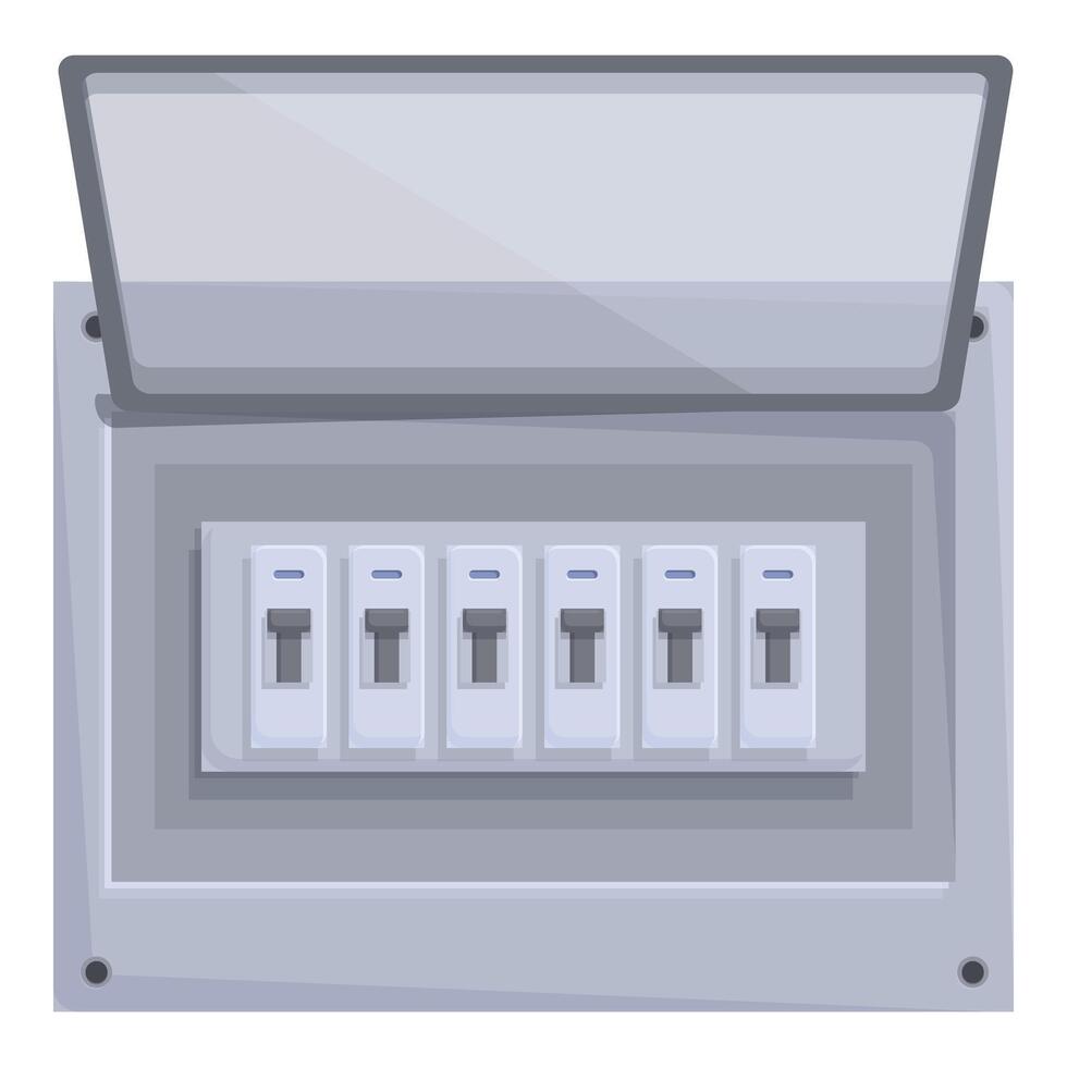 Open electrical panel showing circuit breakers for home energy distribution vector