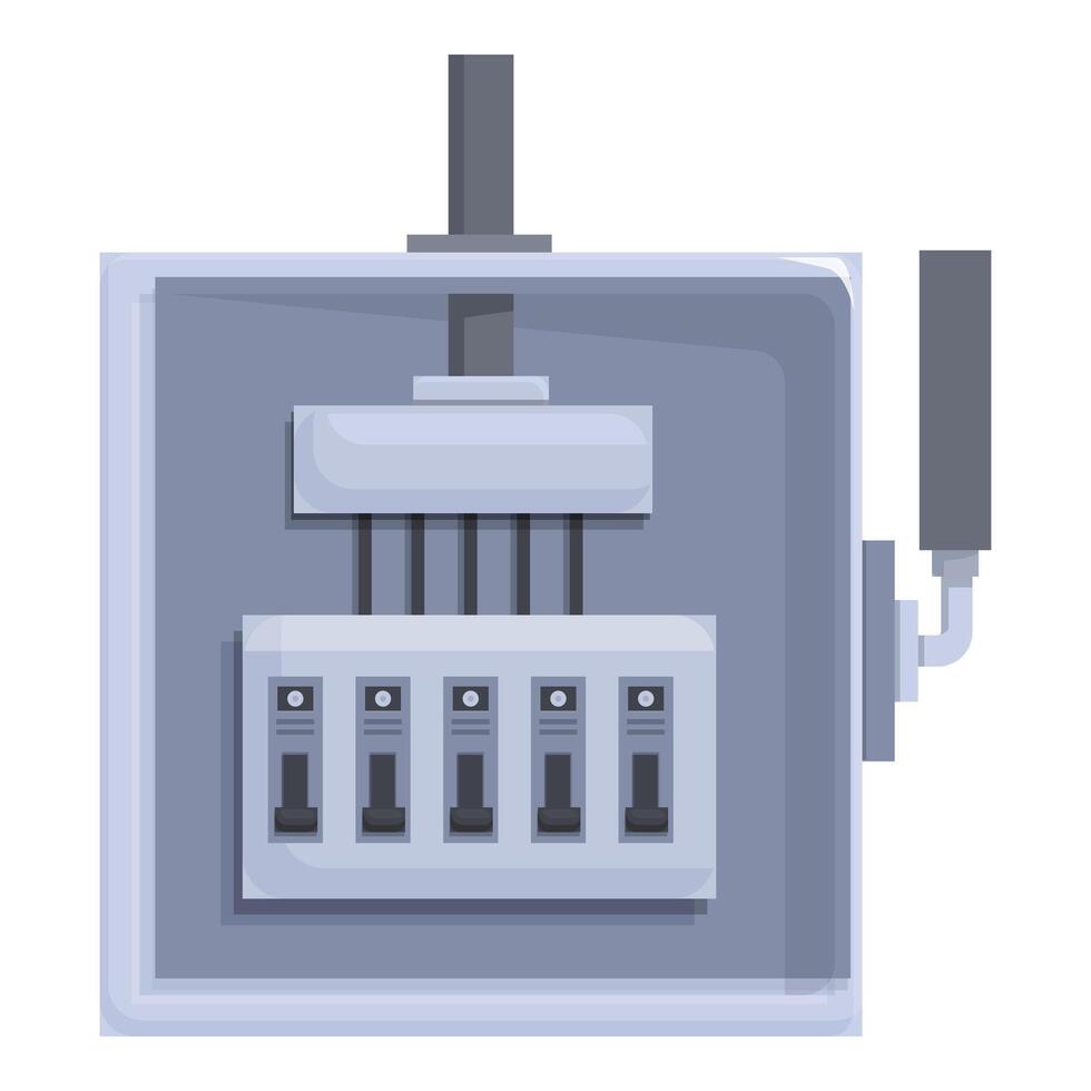 Electrical panel with five circuit breakers controlling power supply vector