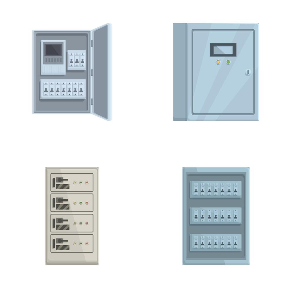 Various types of electrical panels and circuit breakers vector