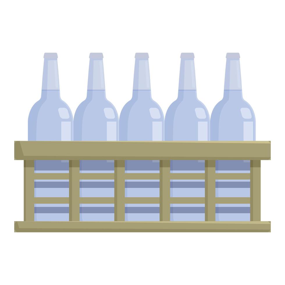 Wooden crate holding five glass bottles full of water vector