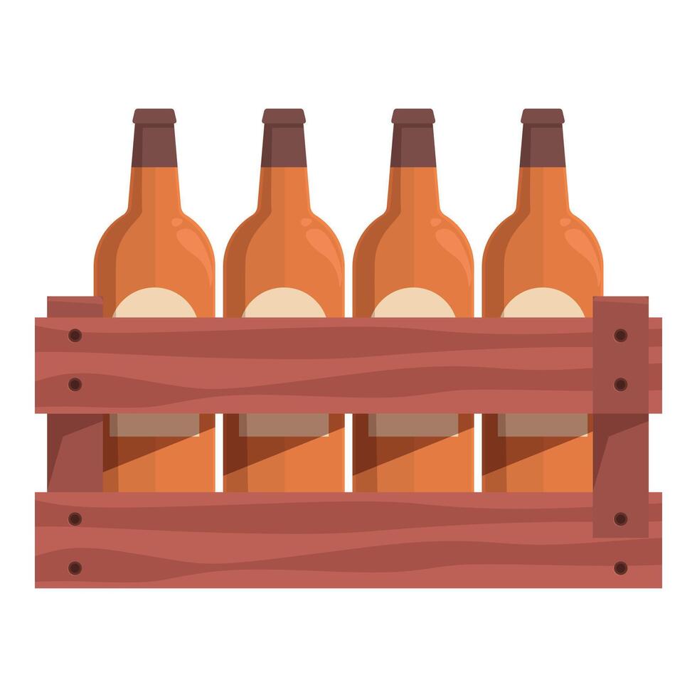 Four bottles of beer with blank labels standing in a wooden crate vector