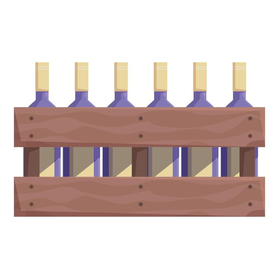 Wooden wine crate holding seven bottles of wine for delivery or storage vector