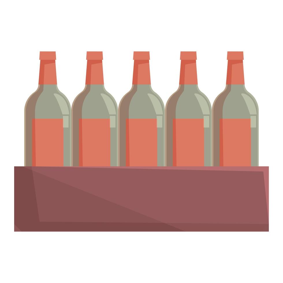 Five bottles of wine with blank labels are resting on a shelf vector
