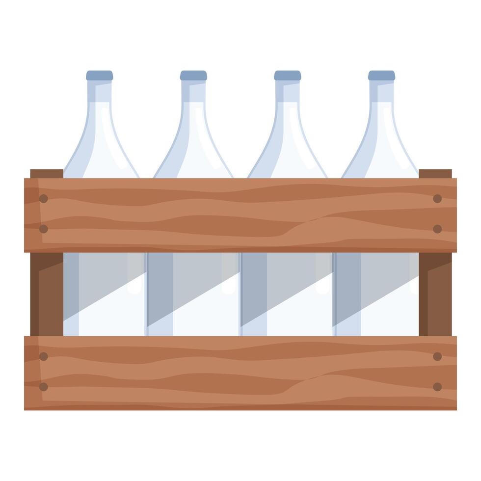 Wooden crate holding glass bottles with milk inside being delivered by a milkman vector